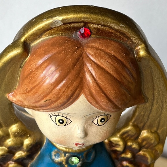 Vintage Japan Angel Figurines Pair Blue Green Gold Halo Praying Christmas Decor - Picture 4 of 13